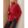 image:imageANRABESS Womens Cozy Fuzzy Oversized Turtleneck Slit Side SweatersRed