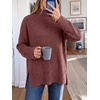 image:imageANRABESS Womens Cozy Fuzzy Oversized Turtleneck Slit Side SweatersRed Brown