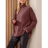 image:imageANRABESS Womens Cozy Fuzzy Oversized Turtleneck Slit Side SweatersRed Brown