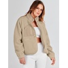 image:imageANRABESS Womens Fuzzy Fleece Button Down Cropped Sherpa CoatKhaki