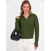 image:imageANRABESS Womens Long Sleeve Quarter Zip Cropped SweaterArmy Green