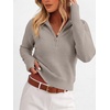 image:imageANRABESS Womens Long Sleeve Quarter Zip Cropped SweaterGrey Khaki