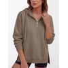 image:imageANRABESS Womens Oversized Quarter Zip Hoodie With Side SplitLight Khaki
