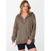 image:imageANRABESS Womens Oversized Quarter Zip Hoodie With Side SplitLight Khaki