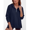 image:imageANRABESS Womens Oversized Quarter Zip Hoodie With Side SplitNavy Blue