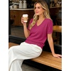 image:imageANRABESS Womens Short Sleeve Sweater Top Wool Blend Business Casual OutfitsHot Pink