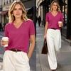 image:imageANRABESS Womens Short Sleeve Sweater Top Wool Blend Business Casual OutfitsHot Pink