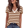 image:imageANRABESS Womens Short Sleeve Sweater Top Wool Blend Business Casual OutfitsStriped Caramel