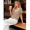 image:imageANRABESS Womens Short Sleeve Sweater Top Wool Blend Business Casual OutfitsStriped Caramel