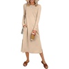 image:imageANRABESS Women Wrinkle Free Long Sleeve Fall Midi Dress with PocketsAlmond