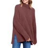 image:imageANRABESS Womens Cozy Fuzzy Oversized Turtleneck Slit Side SweatersRed Brown