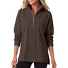 image:imageANRABESS Womens Half Zip Sweatshirts Loose Fleece PulloverCoffee