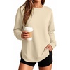 image:imageANRABESS Womens Long Sleeve Crewneck Sweatshirts Curved Hem ShirtsBeige