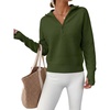 image:imageANRABESS Womens Long Sleeve Quarter Zip Cropped SweaterArmy Green