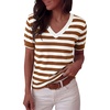 image:imageANRABESS Womens Short Sleeve Sweater Top Wool Blend Business Casual OutfitsStriped Caramel
