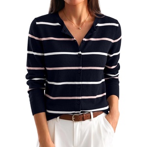 image:imageANRABESS Cardigan Sweaters for Women Lightweight Fall OutfitsNavy Bule Pink Stripe