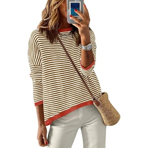 image:imageANRABESS Sweaters for Women Striped Top Long Sleeve Shirts Fall OutfitsBrown White Orange