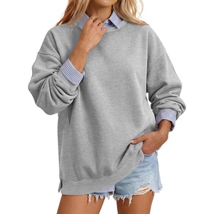 image:imageANRABESS Sweatshirts for Women Oversized Long Sleeve Textured Side PulloverLight Grey