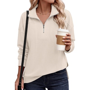 image:imageANRABESS Waffle Knit Sweatshirt for Women Lightweight ShirtsBeige