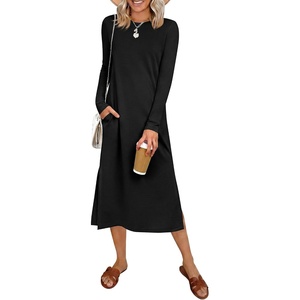 image:imageANRABESS Women Wrinkle Free Long Sleeve Fall Midi Dress with PocketsBlack
