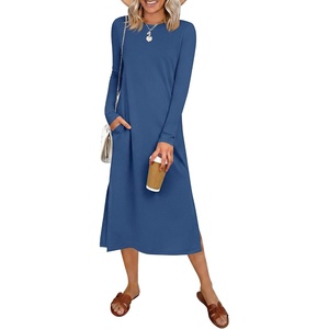 image:imageANRABESS Women Wrinkle Free Long Sleeve Fall Midi Dress with PocketsDeep Blue