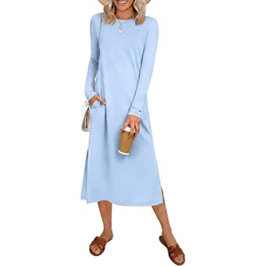 image:imageANRABESS Women Wrinkle Free Long Sleeve Fall Midi Dress with PocketsLight Blue