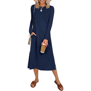image:imageANRABESS Women Wrinkle Free Long Sleeve Fall Midi Dress with PocketsNavy Blue