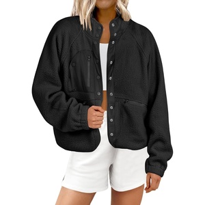 image:imageANRABESS Womens Fuzzy Fleece Button Down Cropped Sherpa CoatBlack