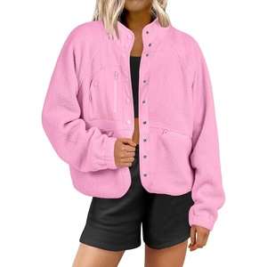 image:imageANRABESS Womens Fuzzy Fleece Button Down Cropped Sherpa CoatPink