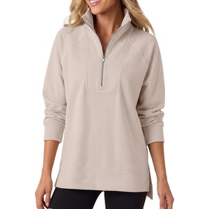 image:imageANRABESS Womens Half Zip Sweatshirts Loose Fleece PulloverGrey Beige