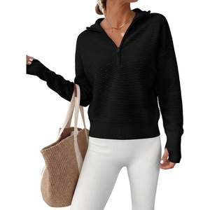 image:imageANRABESS Womens Long Sleeve Quarter Zip Cropped SweaterBlack