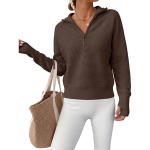 image:imageANRABESS Womens Long Sleeve Quarter Zip Cropped SweaterChocola