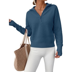 image:imageANRABESS Womens Long Sleeve Quarter Zip Cropped SweaterDeep Blue