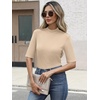 image:imageANRABESS Mock Neck Tops for Women Half Sleeve Ribbed Knit Slim Fit TShirtsBeige