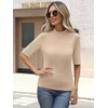 image:imageANRABESS Mock Neck Tops for Women Half Sleeve Ribbed Knit Slim Fit TShirtsBeige