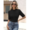 image:imageANRABESS Mock Neck Tops for Women Half Sleeve Ribbed Knit Slim Fit TShirtsBlack