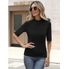 image:imageANRABESS Mock Neck Tops for Women Half Sleeve Ribbed Knit Slim Fit TShirtsBlack
