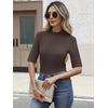 image:imageANRABESS Mock Neck Tops for Women Half Sleeve Ribbed Knit Slim Fit TShirtsBrown