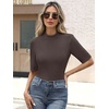 image:imageANRABESS Mock Neck Tops for Women Half Sleeve Ribbed Knit Slim Fit TShirtsBrown