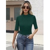image:imageANRABESS Mock Neck Tops for Women Half Sleeve Ribbed Knit Slim Fit TShirtsDeep Green