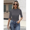 image:imageANRABESS Mock Neck Tops for Women Half Sleeve Ribbed Knit Slim Fit TShirtsDeep Grey