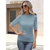 image:imageANRABESS Mock Neck Tops for Women Half Sleeve Ribbed Knit Slim Fit TShirtsGrey Blue