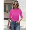image:imageANRABESS Mock Neck Tops for Women Half Sleeve Ribbed Knit Slim Fit TShirtsHot Pink