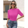 image:imageANRABESS Mock Neck Tops for Women Half Sleeve Ribbed Knit Slim Fit TShirtsHot Pink