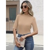 image:imageANRABESS Mock Neck Tops for Women Half Sleeve Ribbed Knit Slim Fit TShirtsLight Khaki