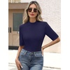 image:imageANRABESS Mock Neck Tops for Women Half Sleeve Ribbed Knit Slim Fit TShirtsNavy Blue