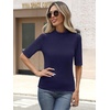 image:imageANRABESS Mock Neck Tops for Women Half Sleeve Ribbed Knit Slim Fit TShirtsNavy Blue