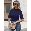 image:imageANRABESS Mock Neck Tops for Women Half Sleeve Ribbed Knit Slim Fit TShirtsNavy Blue
