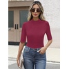 image:imageANRABESS Mock Neck Tops for Women Half Sleeve Ribbed Knit Slim Fit TShirtsWine Red