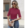 image:imageANRABESS Mock Neck Tops for Women Half Sleeve Ribbed Knit Slim Fit TShirtsWine Red